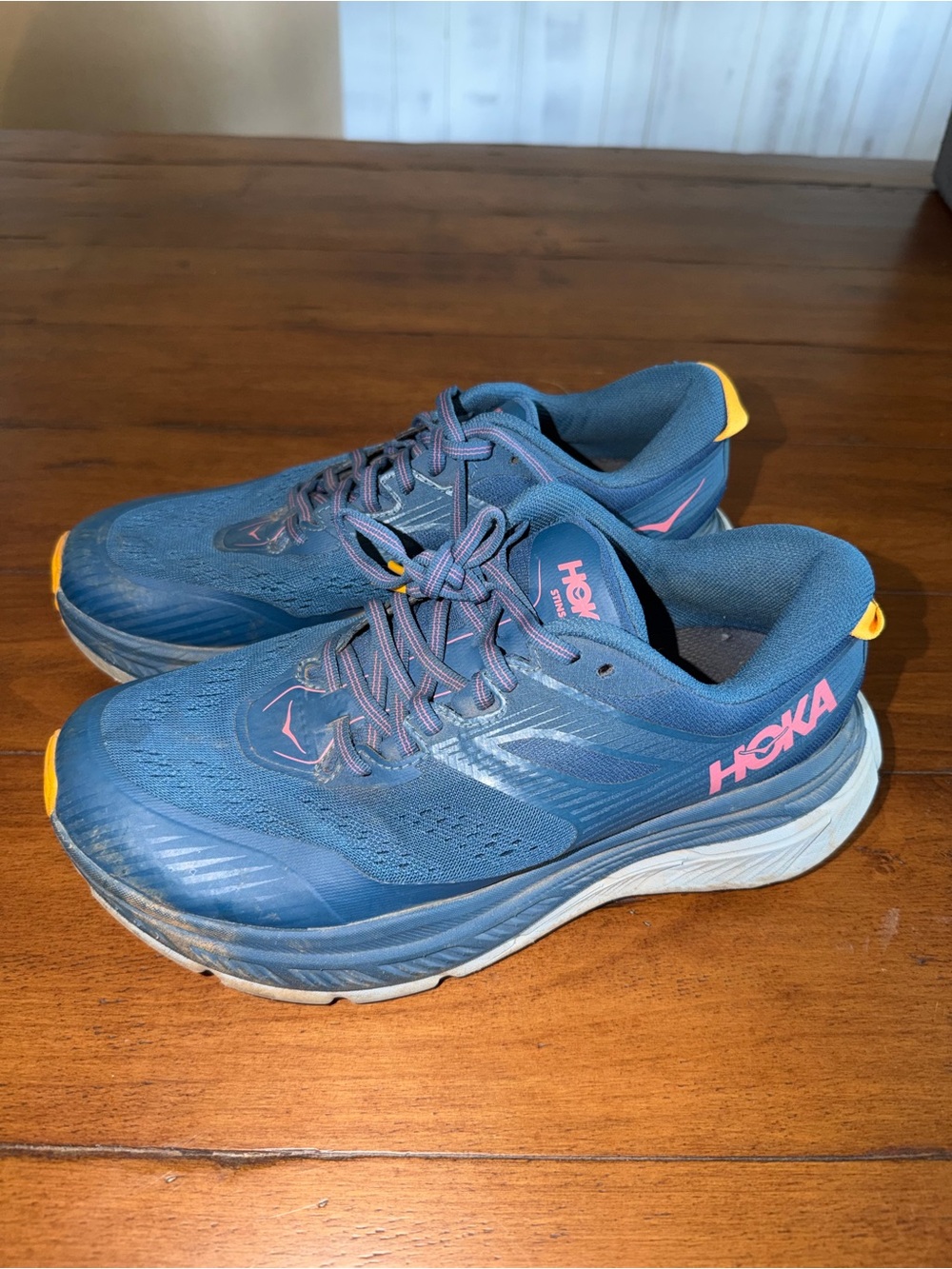 Hoka One One Navy Blue Running Sneakers with Pink Accents